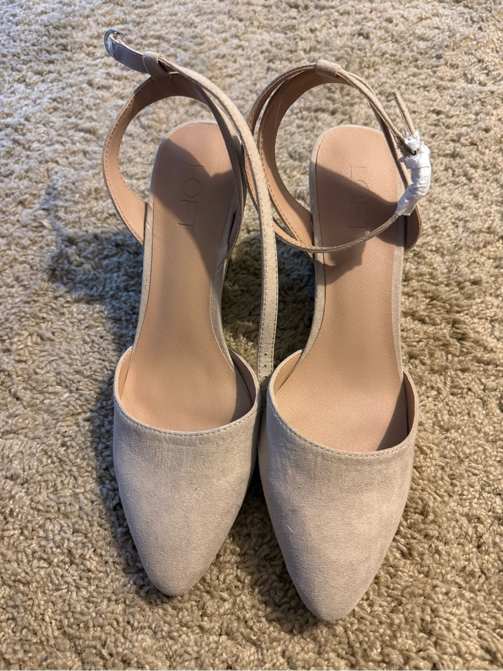 LOFT Beige Suede Pointed-Toe Ankle Strap Heels